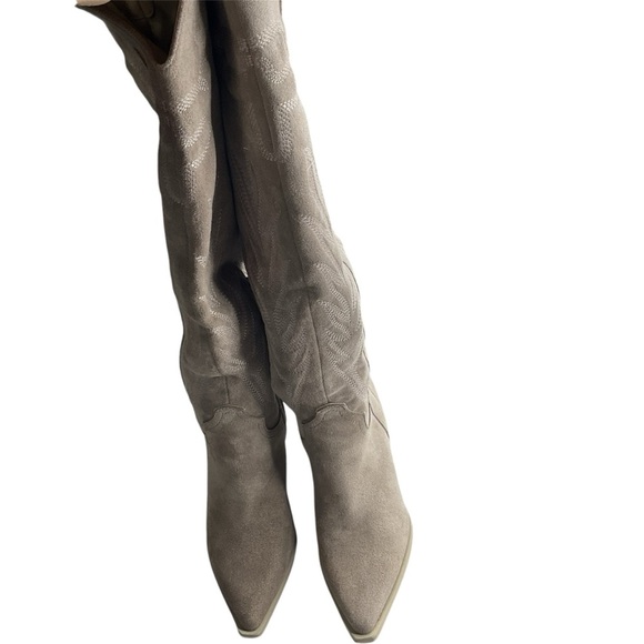 Buckle Tall Western Boot Society Tan Over the Knee Boots with Western Flair - Picture 2 of 8